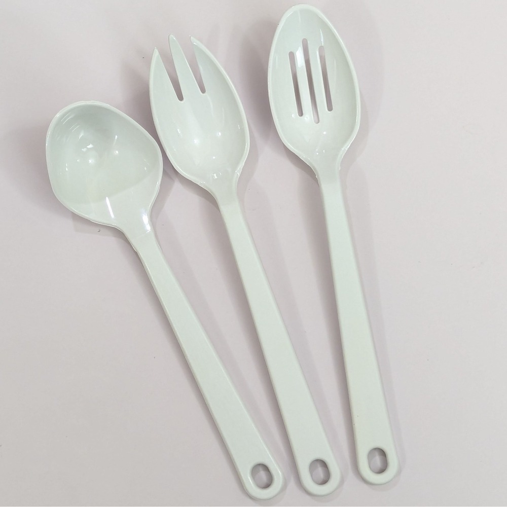 Set of 3 Tailor Made Nylon Serving Slotted Spoon Ladle Salad Spork White Vtg